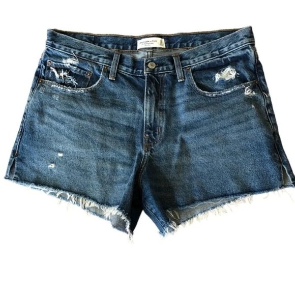 Abercrombie & Fitch Distressed Mid Rise Denim Shorts Sz 32 - Picture 1 of 6